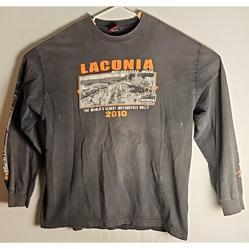 Laconia Motorcycle Week 2010 Long Sleeve Shirt XL Graphics On Front Back Sleeves